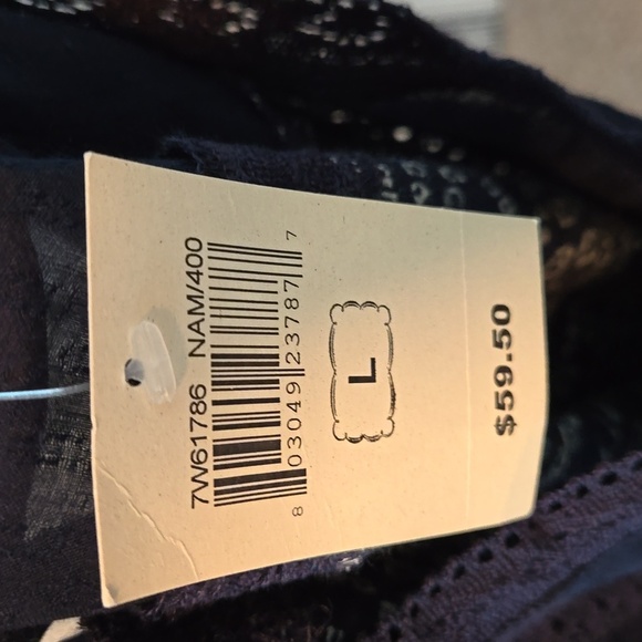 NWT*LUCKY BRAND Navy long sleeve tunic Lace inset white patterned. LARGE - Picture 10 of 11